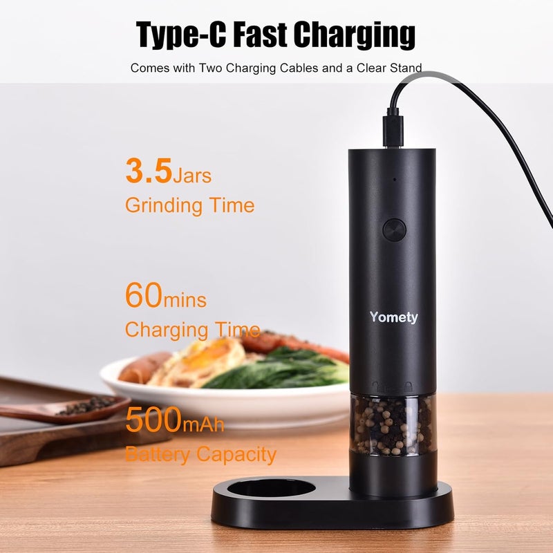 Yomety Electric Salt and Pepper Grinder Set-Rechargeable Salt and Pepper Mill Set All in One, Automatic Refillable Adjustable Coarseness Ceramic Grinder, Salt and Pepper Shakers for Kitchen Appliances - Image 5